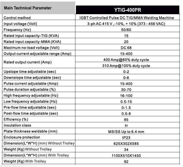 AC/DC Inverter TIG/MMA Welding Machine With Pulse-YTIG-400PR